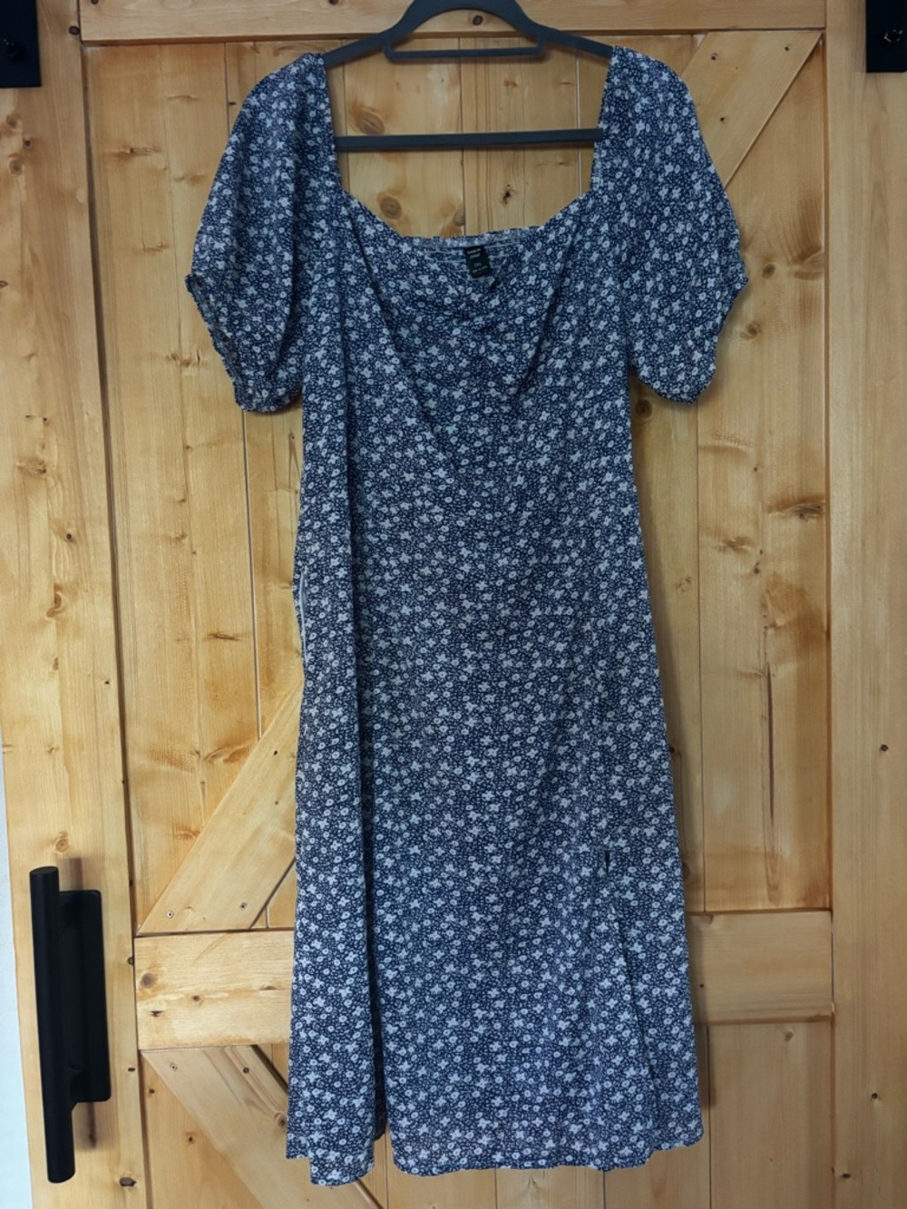 SHEIN Curve 3XL Blue Ditsy Floral Puff‎ Sleeve Midi Dress Smocked Back